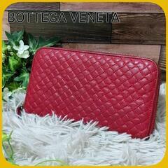 美品 BOTTEGA VENETA 長財布 ラウンドジップ 赤 ...