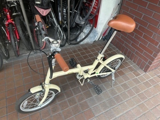 ★美品★16インチ　シングルスピード折り畳み自転車　アイボリー