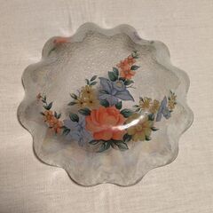 花柄透明ガラス皿の画像
