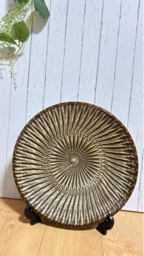 お値下げ‼️⭐︎小鹿田焼　飾り皿　小 小鹿田焼 黒木昌伸窯 八寸切立皿 飛び鉋に櫛目 飴 ｜ みんげい