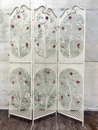 アイアンパーテーション 折りたたみ式パーテーション 3連 パーテーション 衝立 間仕切り パーティション 薔薇 バラ 家具