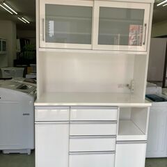 【リサイクルショップ　ピカソ　小松原】幅120 大容量収納 ホワイトエナメル食器棚 キッチンボード レンジボード★9739★