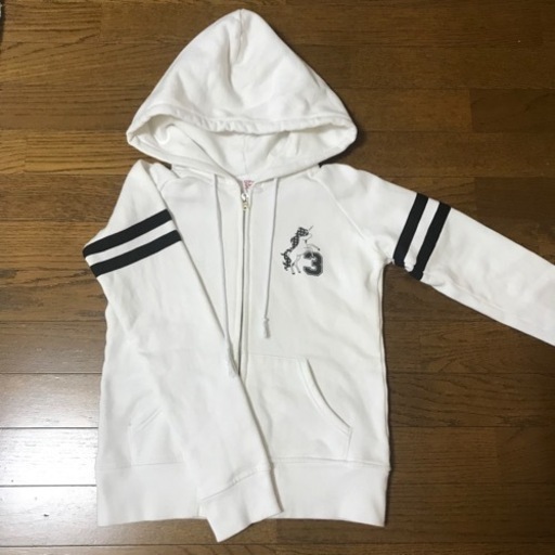 ロデオクラウンズ・パーカー・厚手（内側ふわふわ）・あったかい・白×黒・XS-S