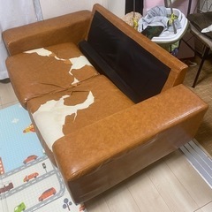 ソファ　茶色　合皮　2人掛け