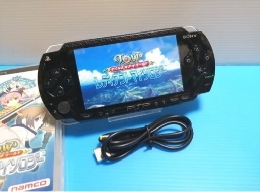 PSP 1000 ピアノブラック本体 システムファームウェア5.03 （バッテリー無し）+ USB充電ケーブル + ゲームソフト