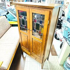 【ジモティー特別割引】キャビネット 4段 ステンドグラス 洋風 両開き