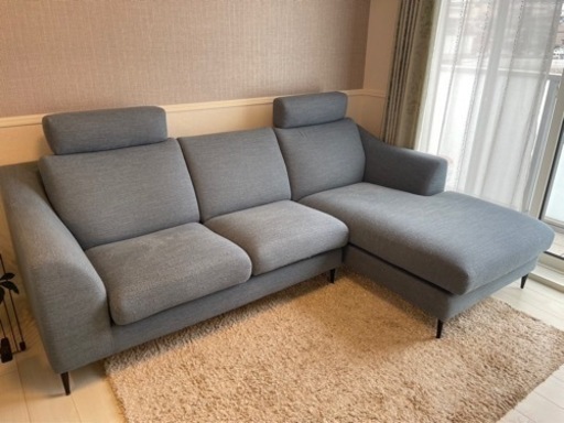3人掛けL字型ソファ　布張りカウチソファ