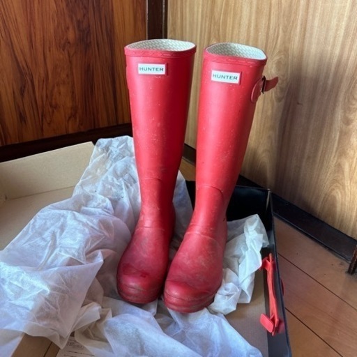 HUNTER レインブーツ ロング レッド 23.5〜24.0cm