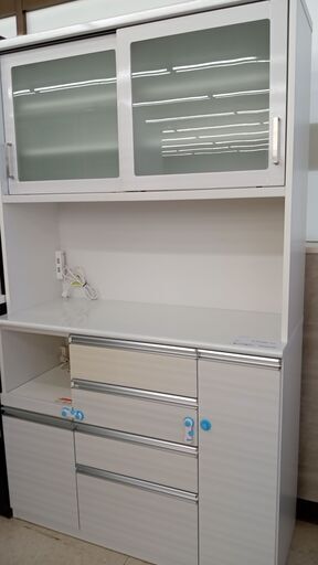 ★ジモティ割あり★ (有）入江木工 レンジボード 白 H200×D48×W117 クリーニング済み TJ2914