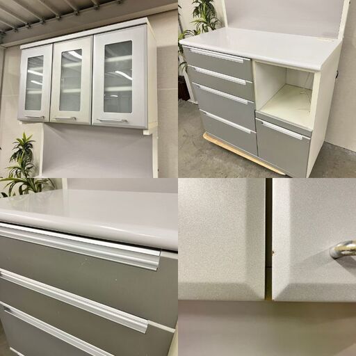 W 14757   2枚ガラス扉キッチンボード　食器棚　   ◆大阪市内・東大阪市他 5,000円以上ご購入で無料配達いたします！◆ 