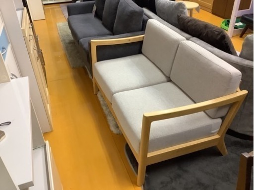 【リサイクルサービス八光】123幅cm　ウッドフレーム　2人掛けソファ
