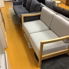 リサイクルサービス八光】123幅cm ウッドフレーム 2人掛けソファ