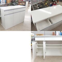 カウンターテーブル 食器収納 キッチンカウンター バーカウンター ホワイト バーカウンター 幅120cm ホワイト エナメル調 キッチン収納 カウンター