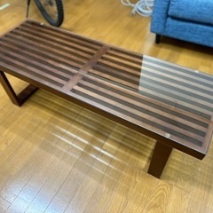 【値下げしました】ガラス　ローテーブル　ネルソンベンチ風　ウッド仕立て