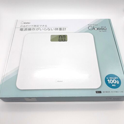 【未使用】ガラス面で高級感を演出 ドリテック ボディスケール グラッセ BS-180WT