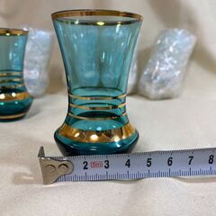 酒器　青い金縁グラス　6個セットの画像