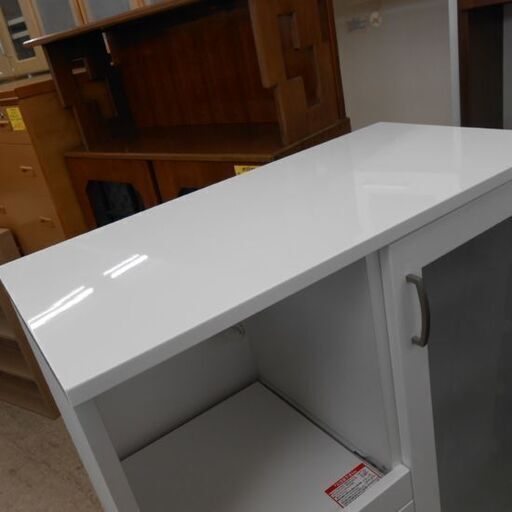 ミドルレンジボード キッチンボード 白 幅80cm エナメル レンジ台 ニトリ 食器棚 ホワイト 80×40.5×115cm 鏡面 札