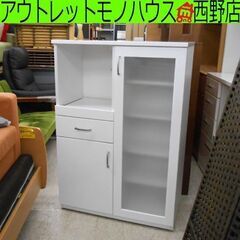 ミドルレンジボード キッチンボード 白 幅80cm エナメル レンジ台 ニトリ 食器棚 ホワイト 80×40.5×115cm 鏡面 札幌 西野店