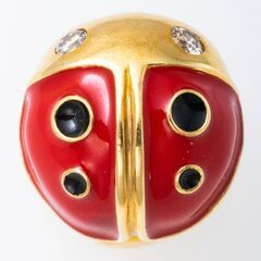 K18 エマーユ ダイヤモンド ピンブローチ (てんとう虫モチー...