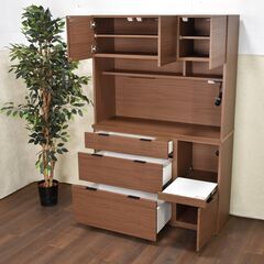 【9/13配送終了】≪yt985ジ≫ ニトリ 食器棚 ETONA/エトナ 120KB-MBR ミドルブラウン 幅120cm キッチンボード/キッチンカウンター 51118-06の画像