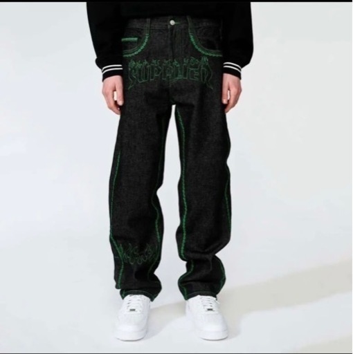 ストリートブランドsupplierのデニム SUPPLIER（サプライヤー） バギーデニムパンツ S,M,L ブラック/黒 