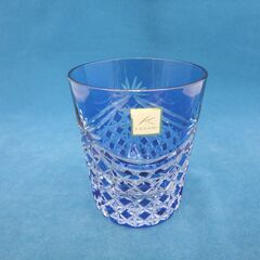 未使用品 カガミクリスタル 江戸切子 ロックグラス ブルー 青 木箱入り KAGAMI CRYSTAL 札幌 西岡店の画像
