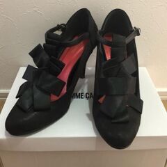 箱あり COMMSA CA ISM サテンリボン 2WAYパンプス Tストラップ 22.5cm 黒 ブラック　Sの画像