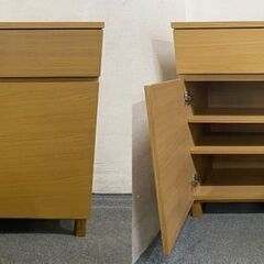 MUJI/無印良品 オーク材 キャビネット ガラス扉 スライド扉 幅80 サイドボード シンプルモダン 3個セット 中古家具 店頭引取歓迎 R7734