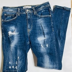 【美品】ZARA デニムパンツ　ダメージ　ペイント　USA30