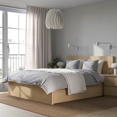 【12月末迄/IKEA MALM ダブルベッド(140×200)・マットレス・収納ボックス2個・すのこ付】