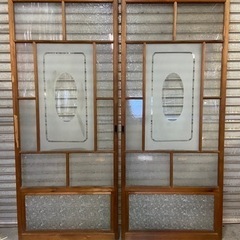 ガラス戸　木枠ガラス戸　建具　2枚組　中古品　昭和レトロ　横幅約...