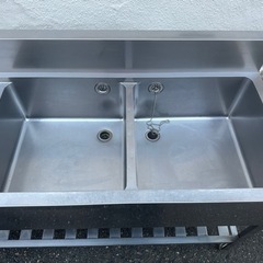 業務用 2槽シンク 幅1500×奥600×高さ800+150(mm) バックガード 流し台 厨房機材 キッチン 手洗い場 店舗用品 2層シンク 二層シンク 大阪の画像