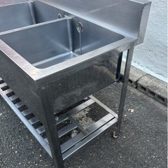 業務用 2槽シンク 幅1500×奥600×高さ800+150(mm) バックガード 流し台 厨房機材 キッチン 手洗い場 店舗用品 2層シンク 二層シンク 大阪の画像
