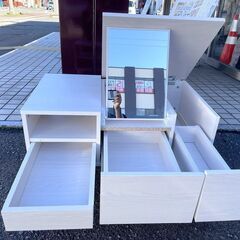 定価16000円 美品 鏡付き センターテーブル ドレッサー機能付き 鏡台 白 ホワイト 幅約750×奥行約450×高さ約385mm 収納 ロータイプ  化粧台 メイク コスメ 白 ワンルーム 一人 暮らし 化粧 家具の画像