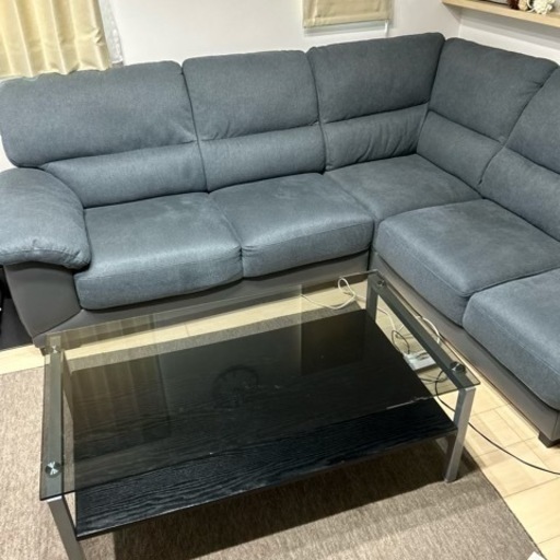 ニトリ製　パーソナルチェア　ソファ　ガラステーブルセット