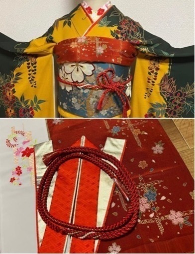 正絹振袖フルセット★長襦袢・袋帯・帯揚げ・帯締め他