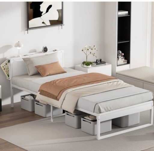 新品未使用 ブックシェルフ付ベッドフレーム シングルサイズ