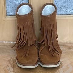 ふわもこ　フリンジ　ブラウン　ブーツ　Mサイズの画像