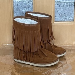 ふわもこ　フリンジ　ブラウン　ブーツ　Mサイズの画像
