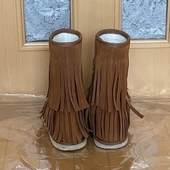 ふわもこ　フリンジ　ブラウン　ブーツ　Mサイズの画像