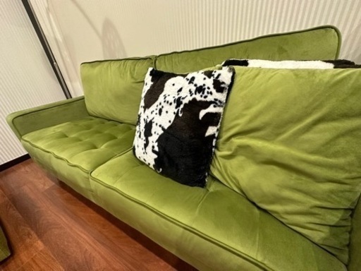 深緑色3人掛けソファー