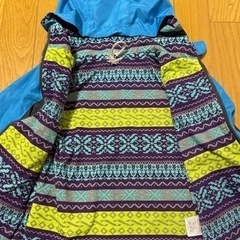 100／ウィンドブレーカー青色チャコール裏地総柄フード付の画像