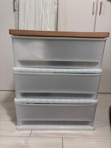 【良品】木目調天板チェスト3段 2点セット