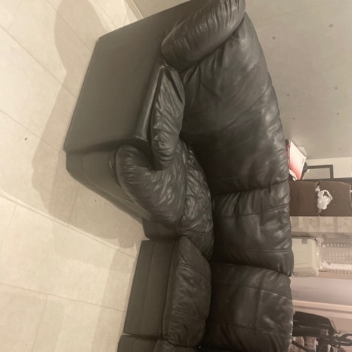 黒5人掛け合皮ソファ