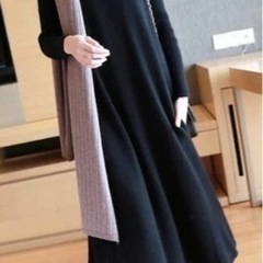 Aライン リブ ハイネックニットワンピース　黒の画像
