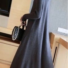 Aライン リブ ハイネックニットワンピース　黒の画像