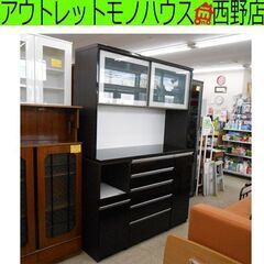大型レンジボード ダークブラウン こげ茶 エナメル 木目調 鏡面 大容量 レンジボード キッチンボード 大型 札幌 西野店