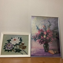 額縁6個とジグソーパズル額縁付きとビーズで描いた絵額縁付きの画像