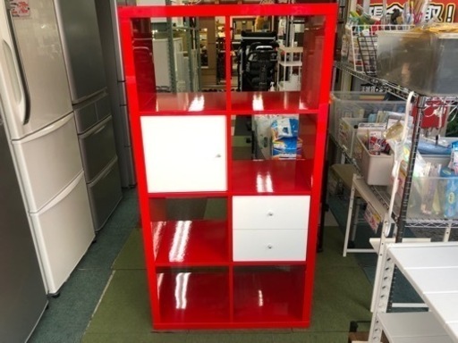 【リサイクルサービス八光】幅76.5㎝　IKEA　カラックス　レッド　扉・引きだし付き