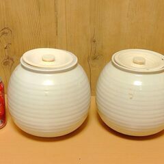 お取引完了　値下げ　2個セット 蓋付き壺 瓶 カメ 梅干 食品保...